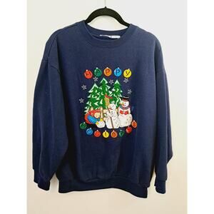 Vintage Women's Navy Blue Happy Holidays Snowman Sweatshirt